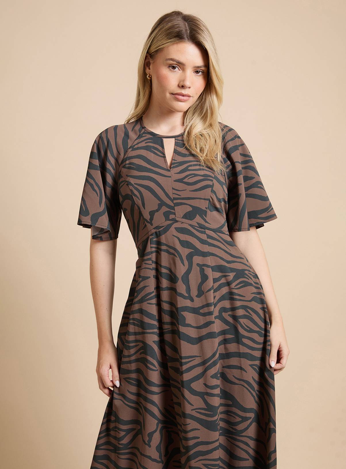 DOROTHY PERKINS Zebra Lace Insert Keyhole Angel Sleeve Midi Dress 18 - Image 2